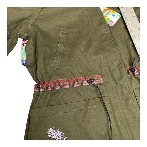 Desigual Jacket 6 Olive Green Parka‎ Victorian Gothic Hooded Embroidered Floral - Picture 8 of 16